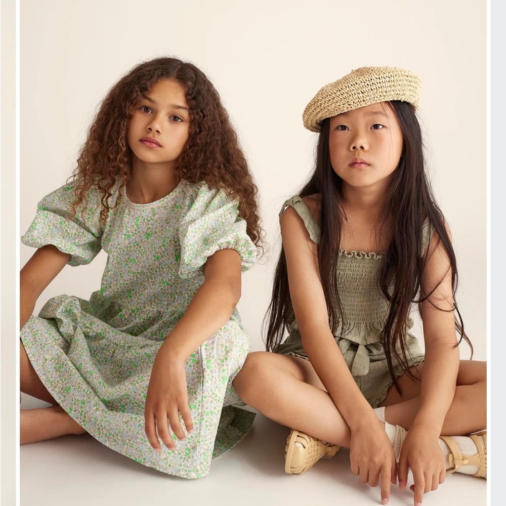 Cozmo girls floral puff sleeve parties cottage mid tiered cotton dress size 10